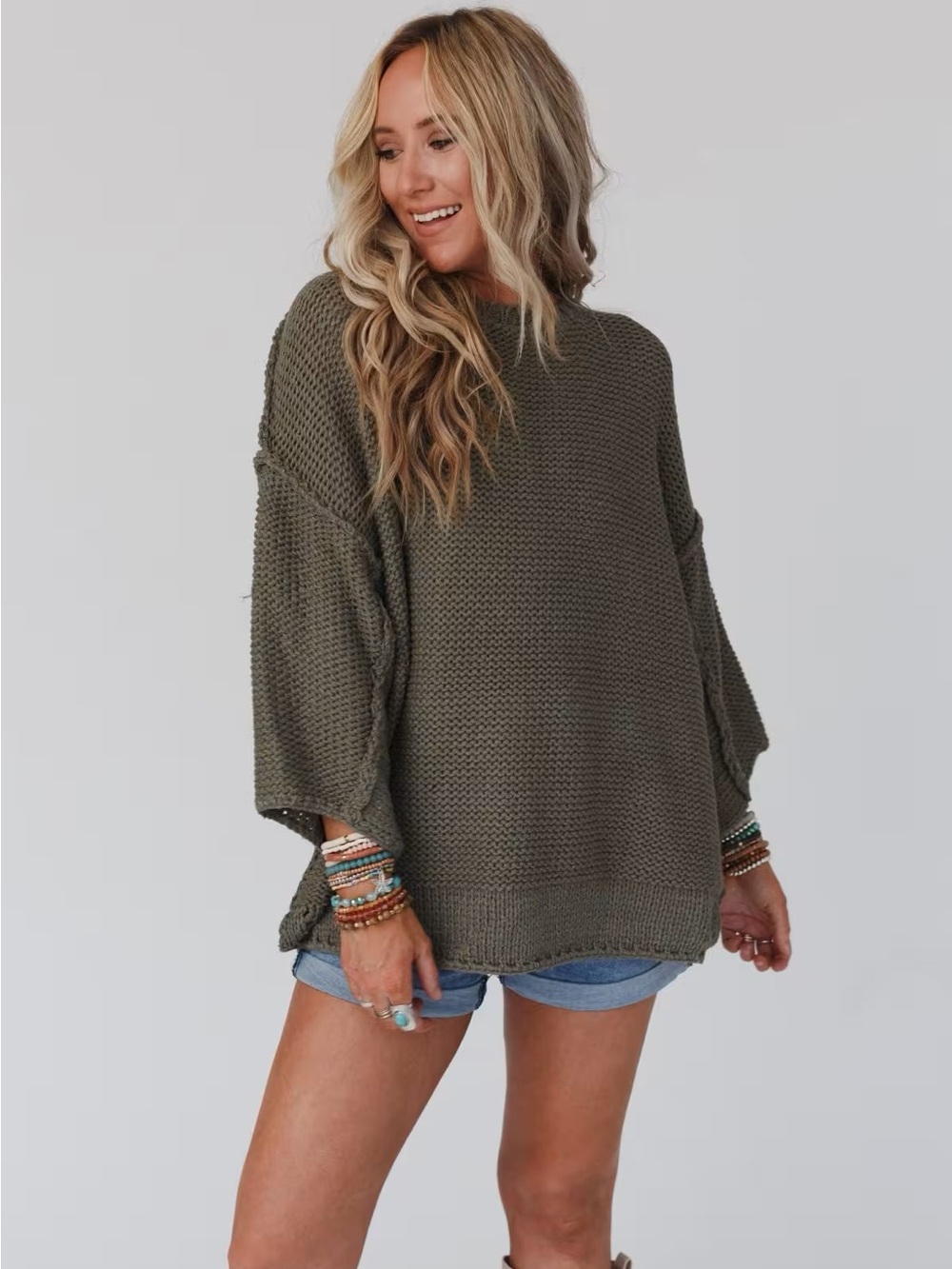 Three Bird Nest- oversized  Olive Green Knit Sweater, size M/L